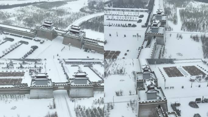 航拍山西朔州右玉杀虎口长城雪景