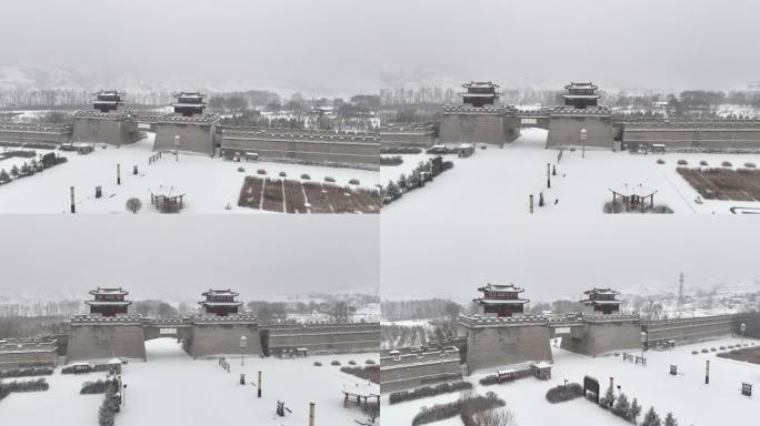 航拍山西朔州右玉杀虎口长城雪景