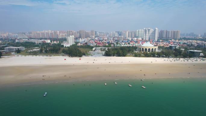 北海银滩海滨风景城市风光航拍