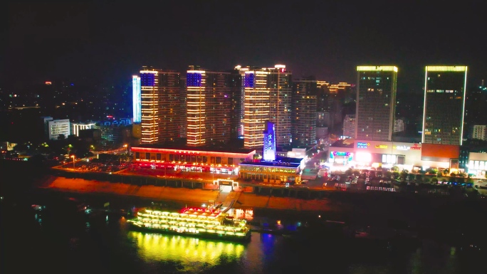 航拍宜昌地标，宜昌长江港，宜昌夜景游轮