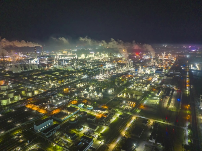 炼油厂化工厂夜景延时