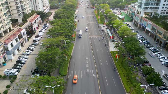 三亚城市迎宾路交通航拍风光