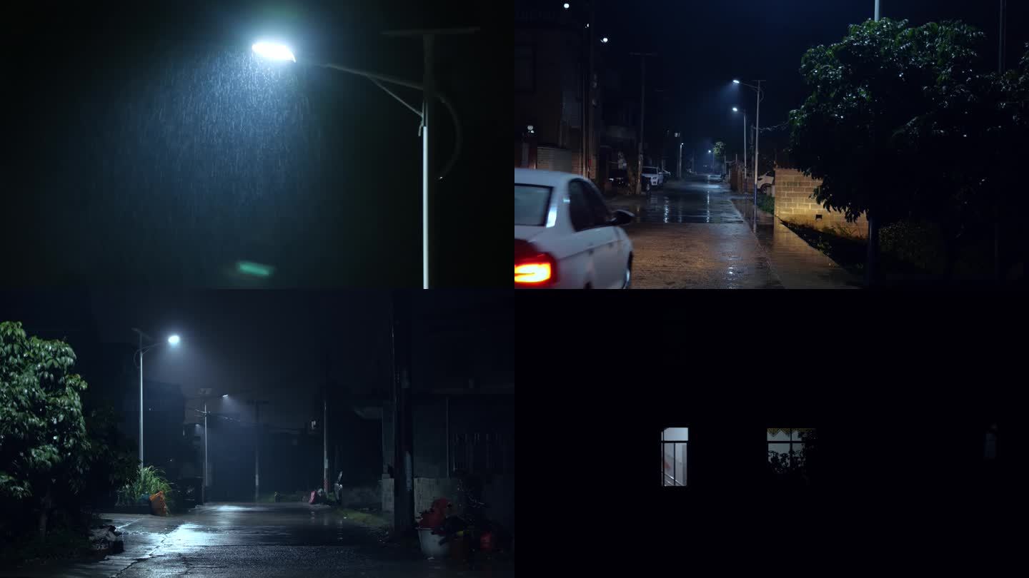 寂静的夜晚街道巷子下雨镜头