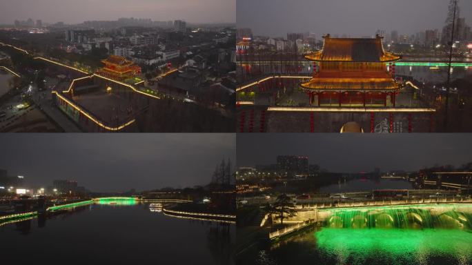4k航拍荆州古城夜景