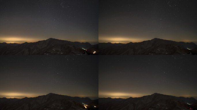 山间夜间星空星轨延时摄影