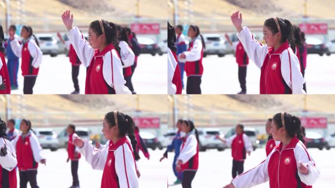 西藏阿里学校做操 学生跳课间舞蹈