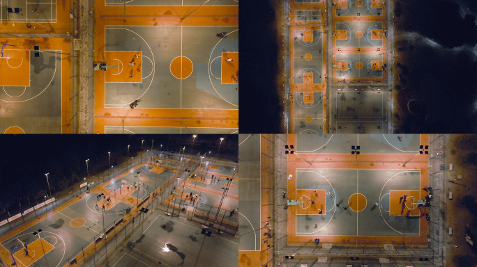 夜间篮球场航拍