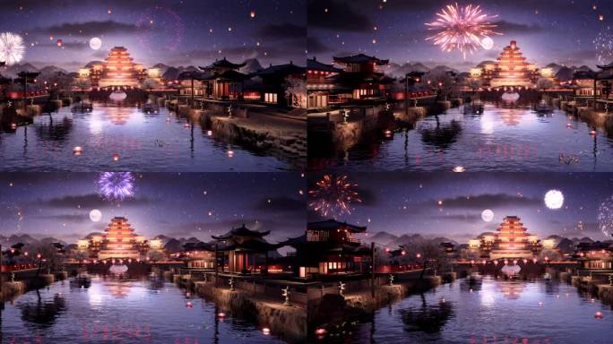 孔明灯中国风夜景背景动画