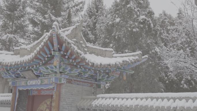 酒泉公园西汉胜迹冬季雪景灰片下雪