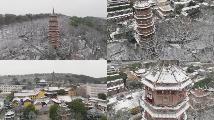 4k航拍武汉宝通寺雪景