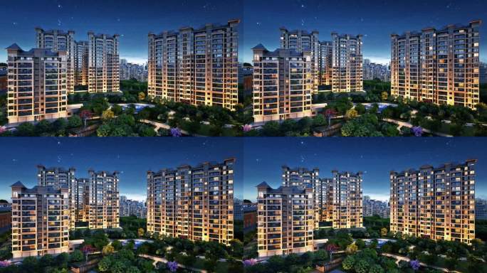 建筑小区玻璃夜景三维素材