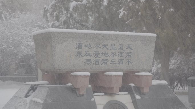 酒泉公园西汉胜迹冬季雪景灰片下雪