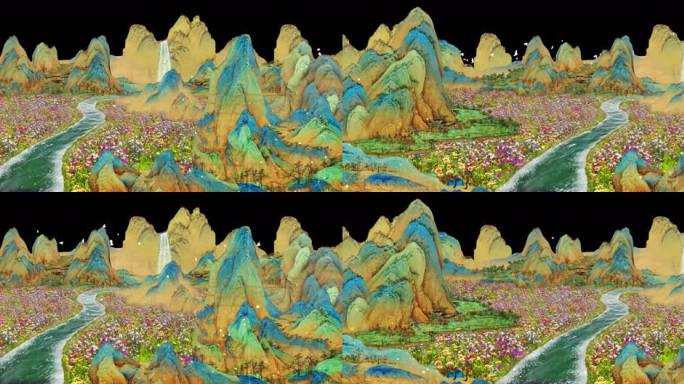 创意千里江山图 小溪 花海 带通道