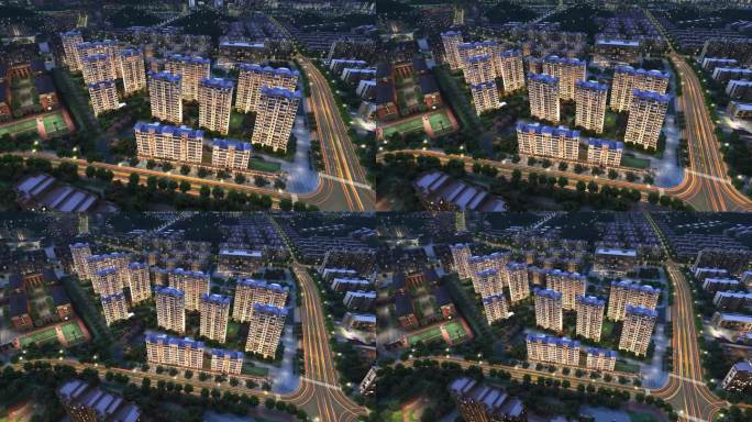 鸟瞰地产项目夜景区位三维动画
