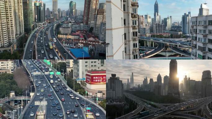 上海车流延安高架交通早高峰