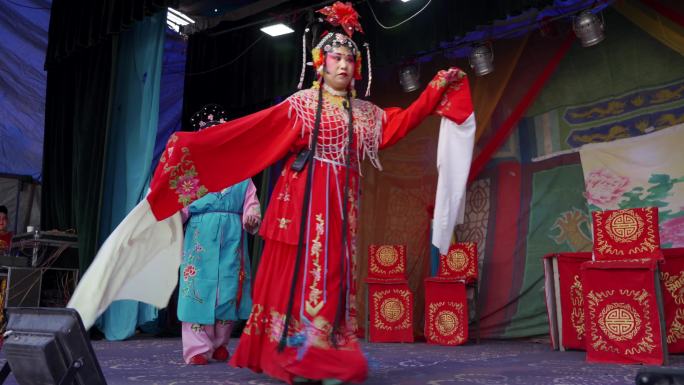 6条4K春节正月农村唱戏表演及特写素材