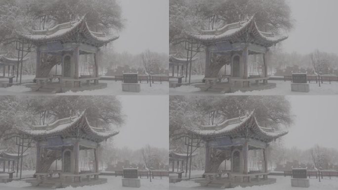 酒泉公园西汉胜迹冬季雪景灰片下雪