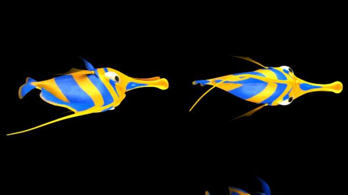 蓝色小丑鱼三维动画游戏带透明通道游走死亡