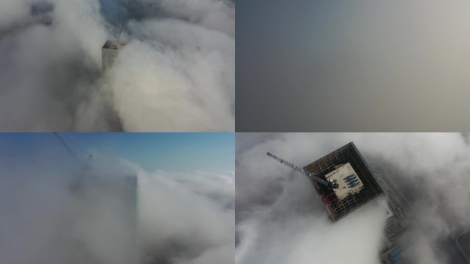 4k航拍云端上的扬州金奥中心