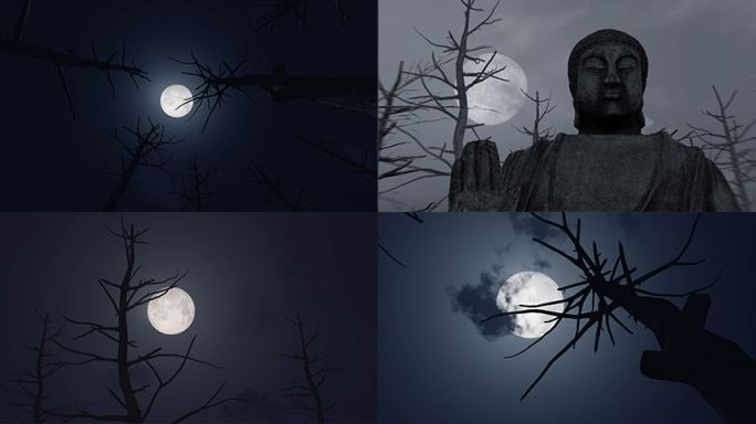 月亮满月树枝树梢仰拍夜空枯树孤独佛祖佛缘