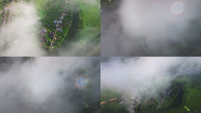 4k乡村平流雾日出山峰云海光线朝阳航拍