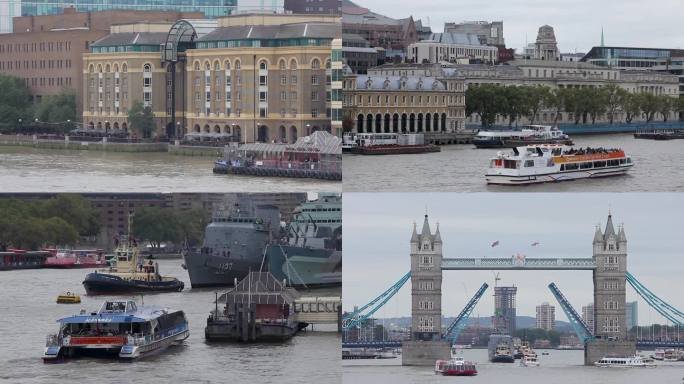 英国伦敦、泰晤士河、伦敦桥、游船、英格兰