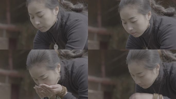 【4K灰度】农村女子捧水洗脸