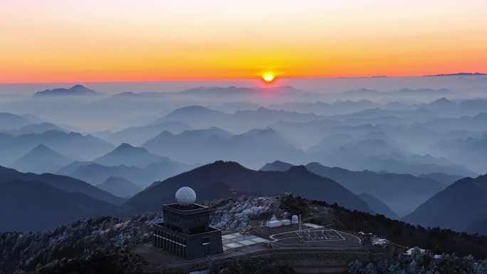 浙江临安大明山群山雾绕山水画日出雾凇光影