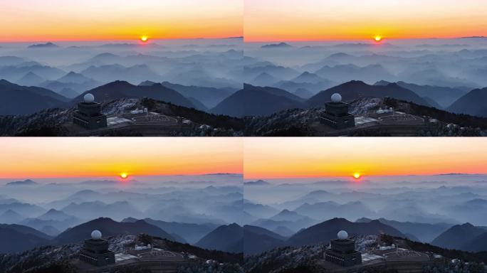 浙江临安大明山群山雾绕山水画日出雾凇光影