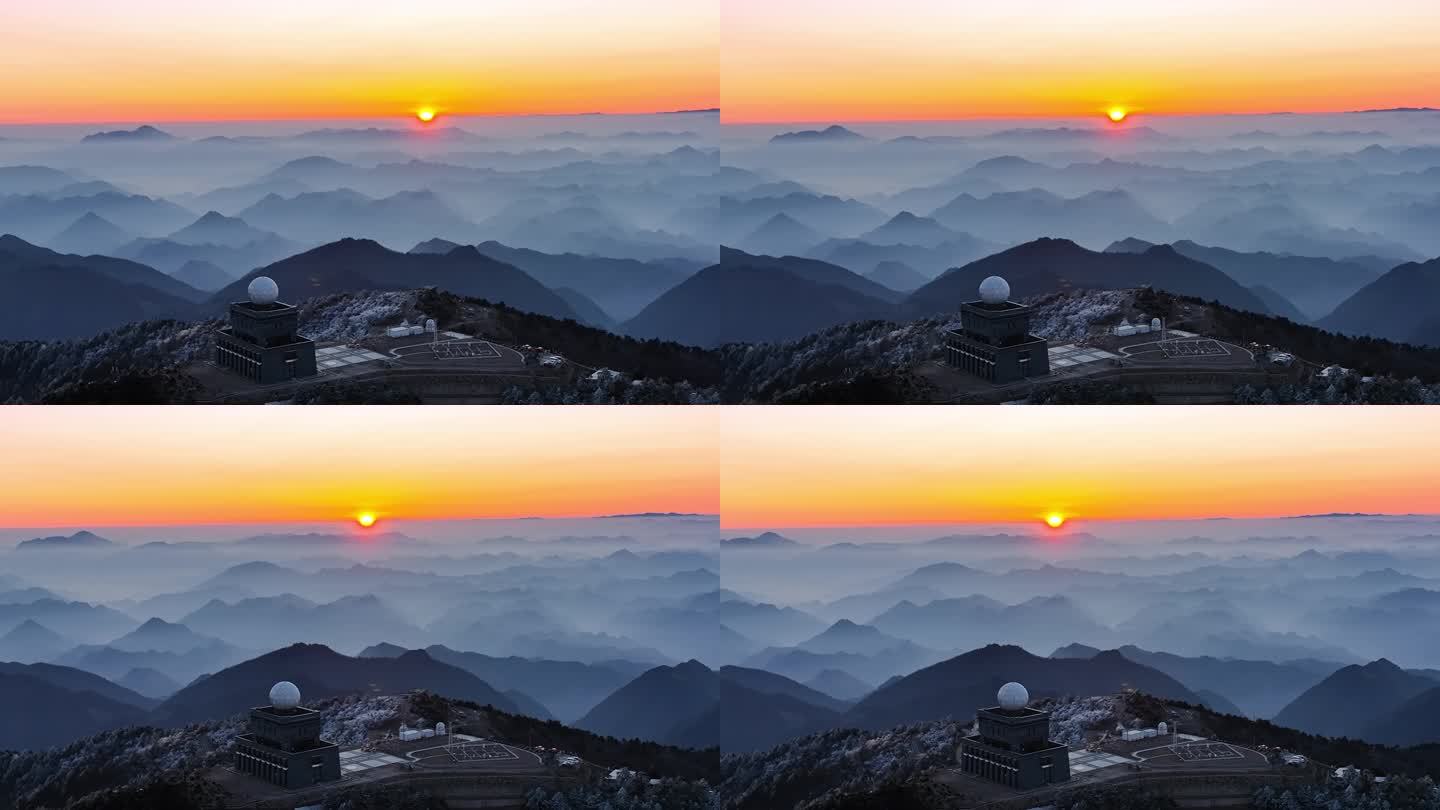 浙江临安大明山群山雾绕山水画日出雾凇光影