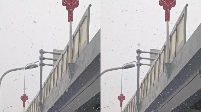 中国城市石家庄传统天气冬天下雪天立交桥