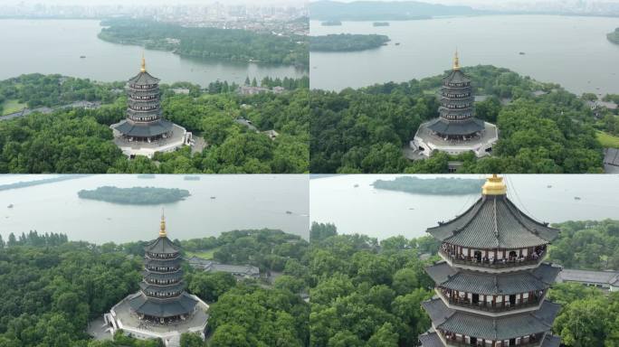 杭州西湖景区雷峰塔风光航拍