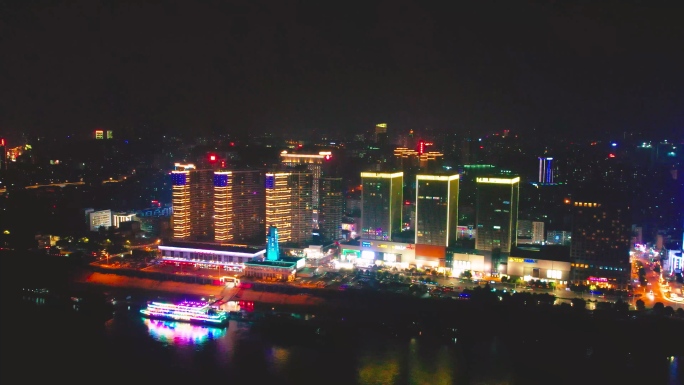 航拍宜昌地标，宜昌长江三峡夜景，宜昌游轮