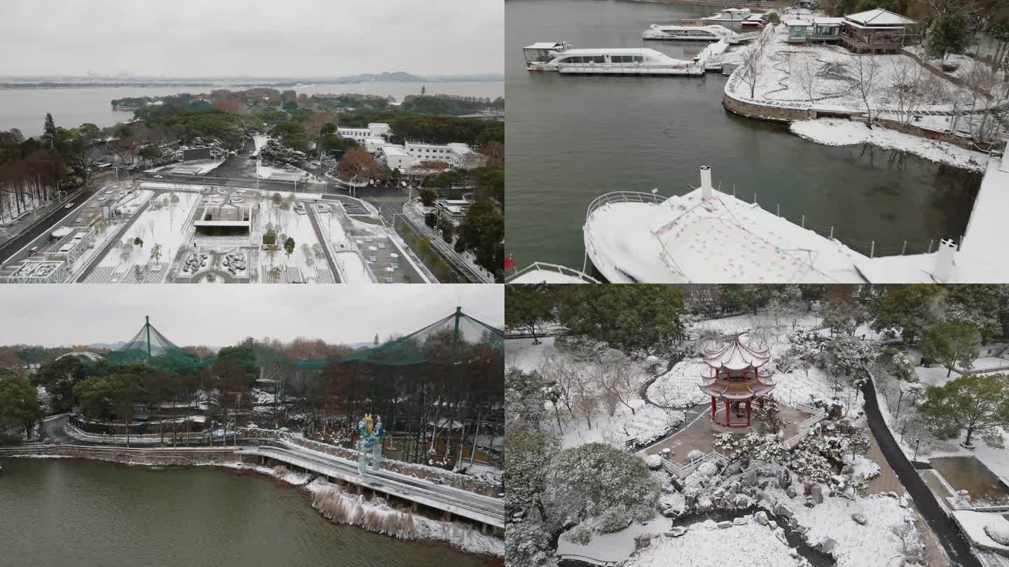 4k航拍武汉东湖梨园雪景