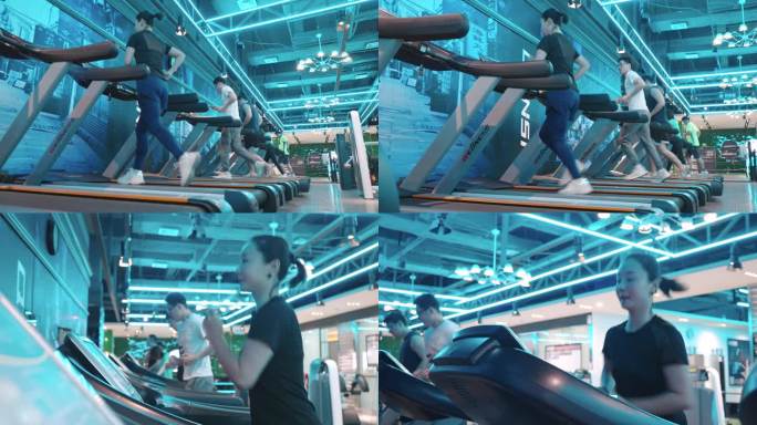 美女在健身房跑步机上锻炼身体