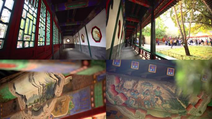 4K颐和园 皇家园林 游人 长廊 壁画