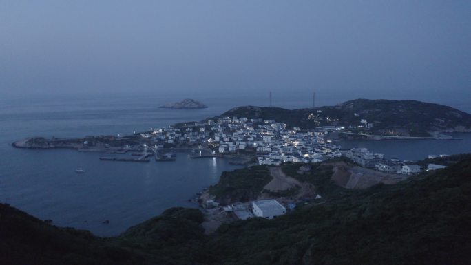 花鸟岛航拍夜景灯光民宿