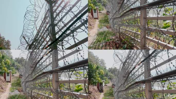 云南中越边境河口边界铁丝网特写视频