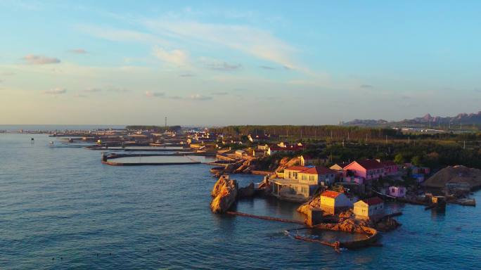 航拍青岛古镇口历史镜头北方海岸线近海养殖