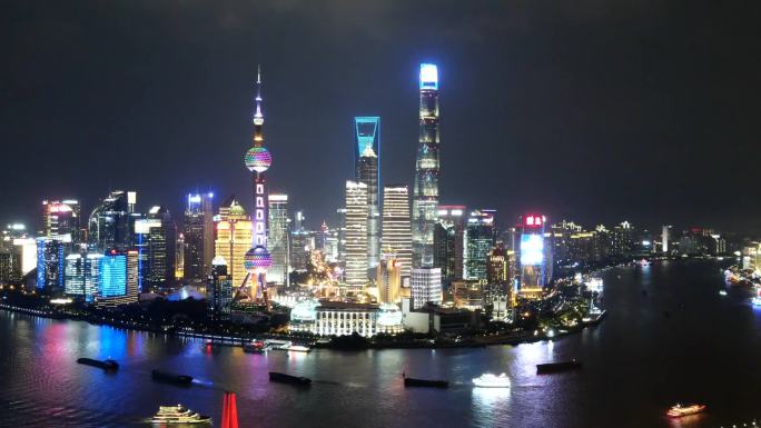 上海陆家嘴夜景航拍移动延时素材