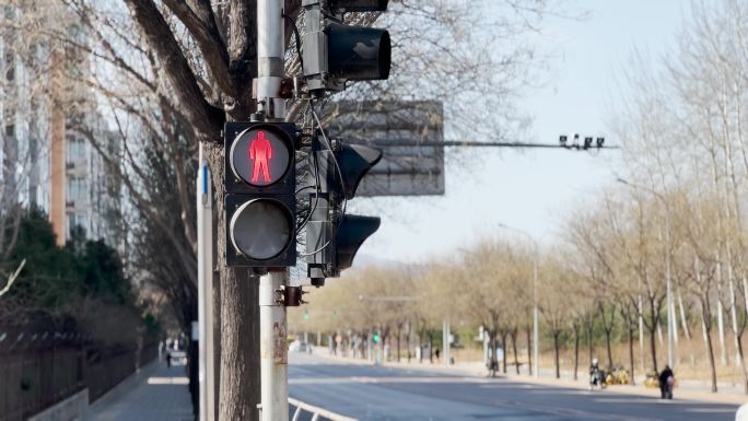 红路灯 人行道 红绿灯交通信号灯安全路口