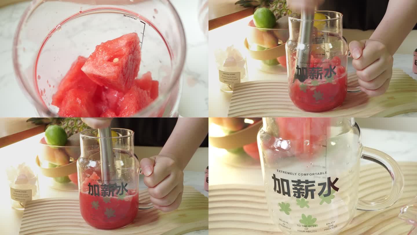 【镜头合集】玻璃杯放入水果西瓜块(1)