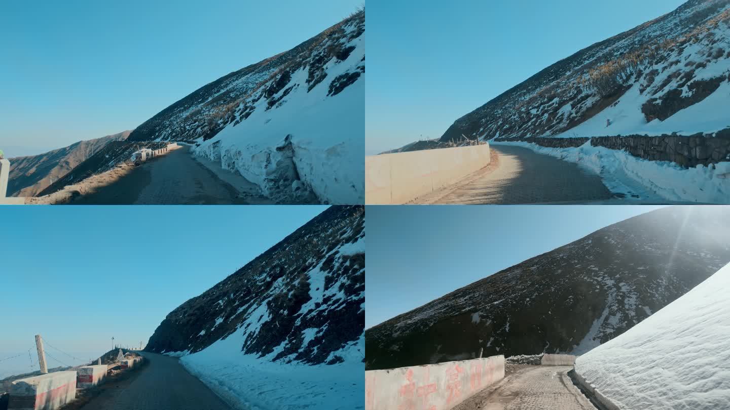 云南山区冬季积雪山路残雪视频