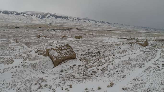 雪山 雪景 长城 烽燧 祁连山 公路