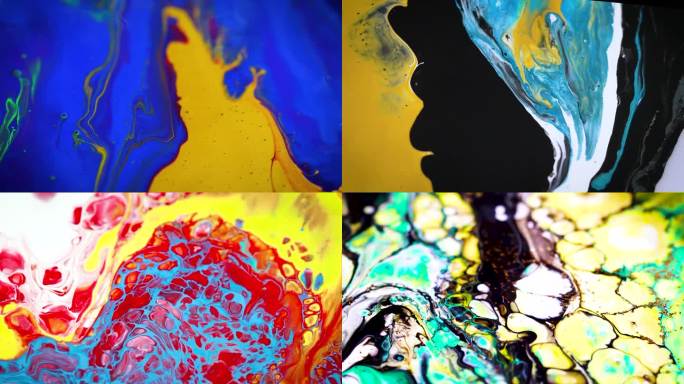 五颜六色颜料微距实验颜料流动丙烯颜料