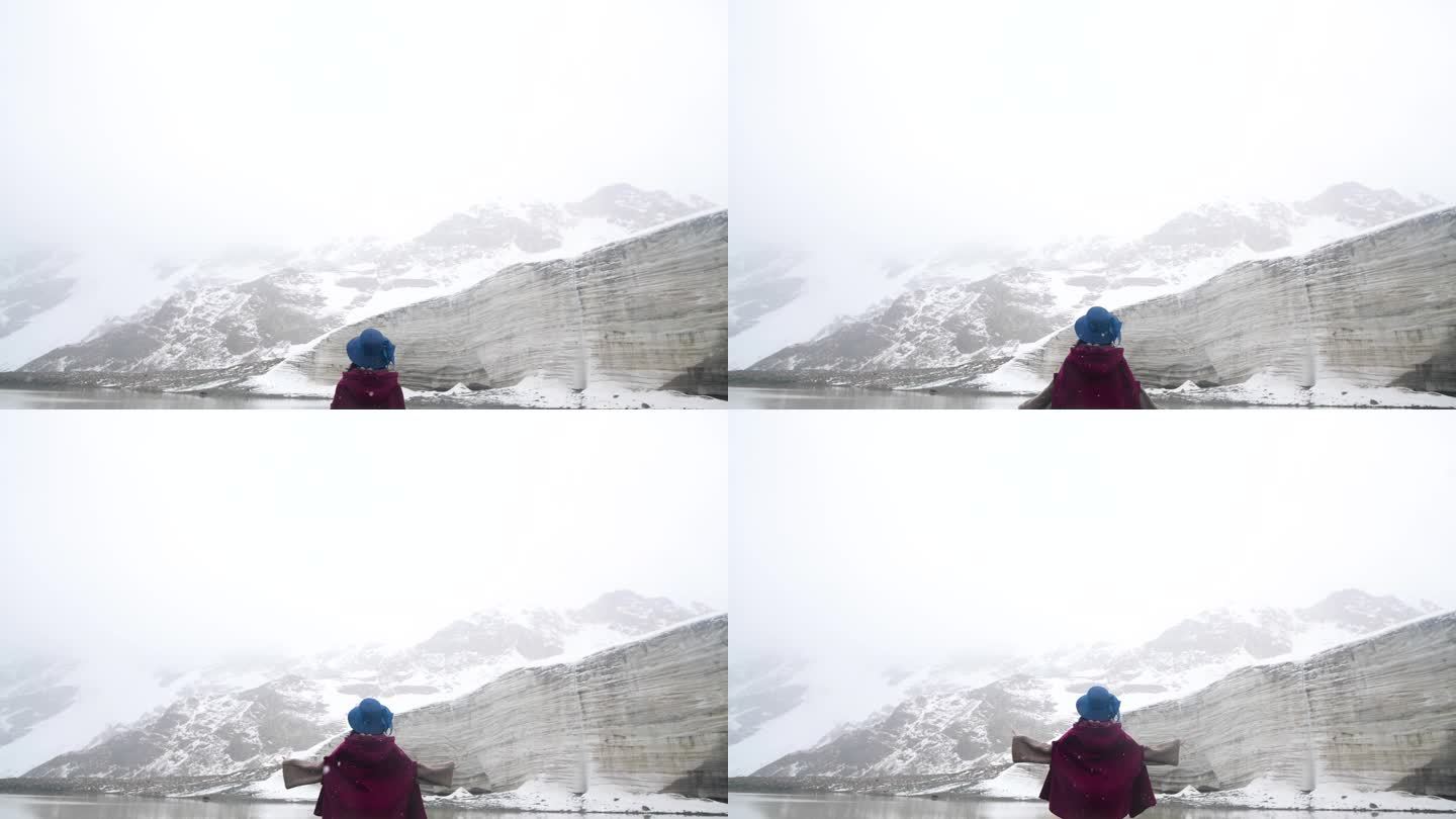 雪中漫步 飘雪模糊镜头 飘雪空镜旅行冰川