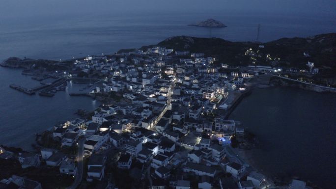 花鸟岛航拍夜景灯光民宿