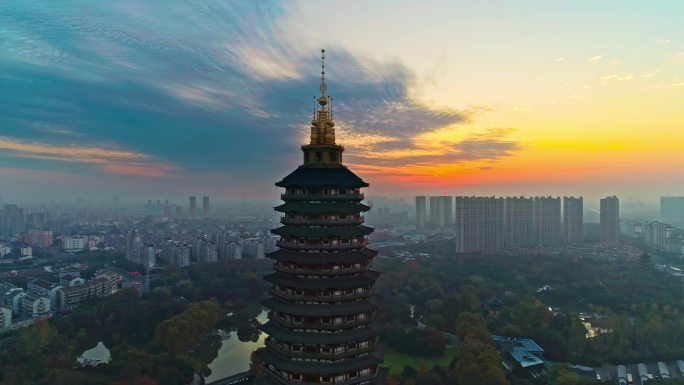 4K江苏常州红梅公园天宁寺天宁宝塔日出