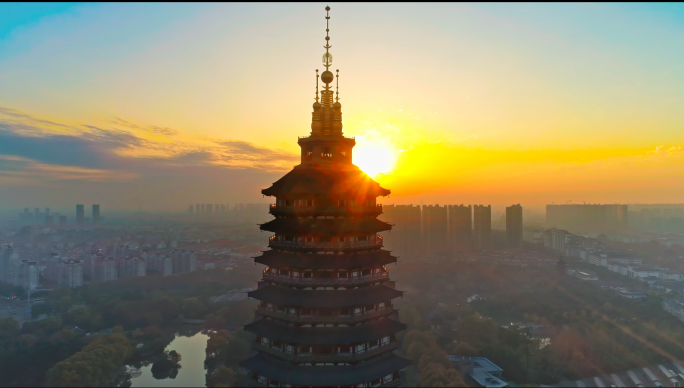 4K江苏常州红梅公园天宁寺天宁宝塔日出