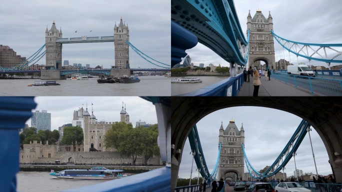 英国伦敦、泰晤士河、伦敦桥、游客、骑行